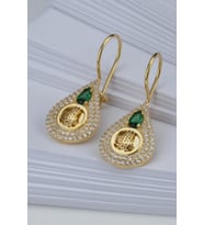 925 Ayar Gold Zirkon Taşlı Tuğralı Gümüş Küpe
