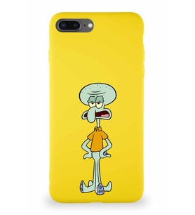 Apple iPhone 7 Plus Soft Premier Kapak Squidward Dokunaç Tasarımlı Silikon Kılıf - Sarı (Şeffaf)