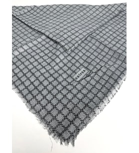 Desenli Flamalı Keten Eşarp- 06112 (Haki-Gri)