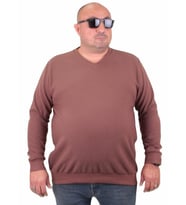 Starbattal Büyük Beden Selanik V Yaka Classic Sweat 23201 TABA