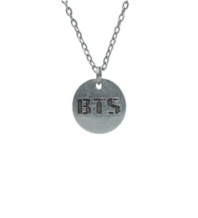 BTS Madalyon Erkek Kadın Kolye Antik Gümüş Kaplama - 60 cm Düz Zincir