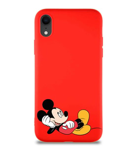 Apple iPhone XR Soft Premier Kapak Mickey Mouse-F Tasarımlı Silikon Kılıf - Kırmızı (Şeffaf)