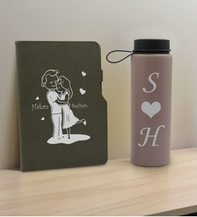 BK Gift Sevgiliye Özel İsimli Gri Termo Defter ve Gri Cam Matara Hediye Seti-5, Sevgiliye Hediye, Sevgililer Günü, Yeni İş Hediyesi