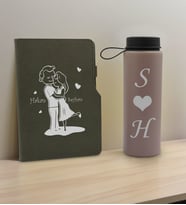 BK Gift Sevgiliye Özel İsimli Gri Termo Defter ve Gri Cam Matara Hediye Seti-5, Sevgiliye Hediye, Sevgililer Günü, Yeni İş Hediyesi