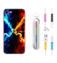 Apple iPhone 5 6 7 8 Plus Se XR Kılıf Kablo Koruma Spiral Silikon Red Blue Leon 1714