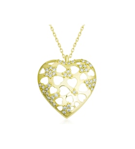 Gümüş Gold Bombeli Kalp Kadın Kolye CSR2180896