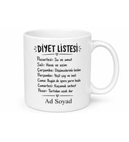 İsme Özel Diyet Listesi Yazılı Komik Kupa Bardak Esprili Hediye
