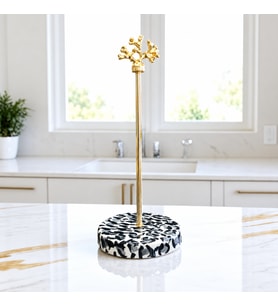 Kağıt Havluluk Rulo Peçetelik Mutfak Aksesuarı Seramik Gri Leopar Desenli Gold Mercan - Feray Home