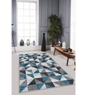 Zümrüt Geometrik Kaymaz Taban Makinede Yıkanabilir Halı PR09 - 100 x 160 cm