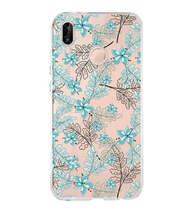 Huawei P20 Lite Uyumlu Kapak Floral Su Yeşili Tasarımlı Şeffaf Silikon Kılıf