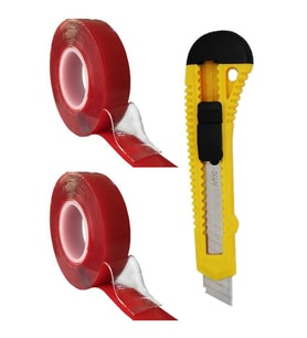 Çift Taraflı Bant Silikonlu Süper Güçlü Çivisiz Montaj Bandı ve Maket Bıçağı 1 Adet 18mm x 2 metre Extra Yüksek Mukavemetli (Renksiz)