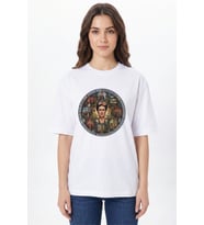 Frida Baskılı Beyaz Tişört - %100 Pamuk Bisiklet Yaka Unisex Sanat Temalı T-Shirt