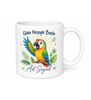 Kuş Sesiyle Uyananlara Papağan Çizimli Neşeli Sabah Kupası Hediye Bardak