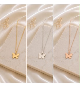 Kişiye Özel Kelebek Figürlü Kolye 925K Gümüş (Rose)