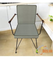 Yeşil Zikzak Desenli Yeşil Biyeli Sırtlı Sandalye Minderi 5 cm (Haki)