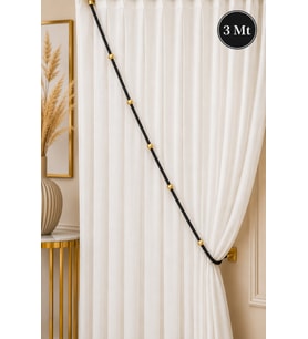 Siyah Kruvaze Perde Tavan Korniş Bağlama Halatı - Gold Detaylı - Perde Süsü - 3 Metre - 1 Adet