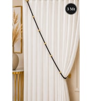 Siyah Kruvaze Perde Tavan Korniş Bağlama Halatı - Gold Detaylı - Perde Süsü - 3 Metre - 1 Adet