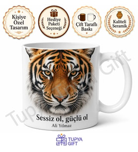 Kaplan Temalı Baskılı Kupa Bardak Hediye Özel Tasarım Porselen Mug