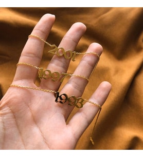 Kişiye Özel Old English Font Yıl Kolye 925K Gümüş (Gold)