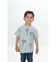 Toontoy Erkek Çocuk Göğsü Cepli Palmiye Baskılı Tişört (Yeşil)