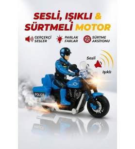 Oyuncak Sürtmeli Sesli Işıklı Motorcu 13 cm Figürlü Mavi Motor