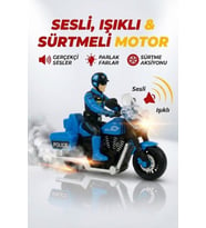 Oyuncak Sürtmeli Sesli Işıklı Motorcu 13 cm Figürlü Mavi Motor