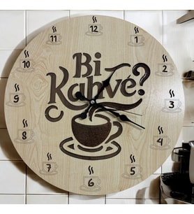 Ahşap Desen Duvar Saati - Bi Kahve ? - Epoksi Reçine Kaplamalı - 40 cm (Çok Renkli)
