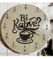 Ahşap Desen Duvar Saati - Bi Kahve ? - Epoksi Reçine Kaplamalı - 40 cm (Çok Renkli)