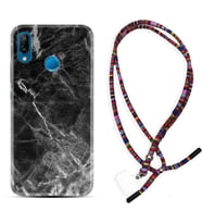 Huawei P20 Lite Mate 10 20 Lite Pro P40 Lite KılıfBoyun Asklı Rasta Silikon Kara Mermer 1375