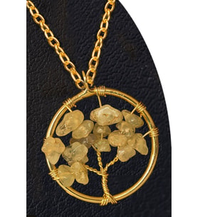 Sertifikalı Gold Prehnite - Prinayt Taşı Hayat Ağacı Kolye - Altın Renkli (Çok Renkli)