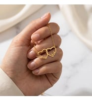 Kişiye Özel 925 Ayar Gümüş Minimal Çift Kalp İsim Kolye (Gold)