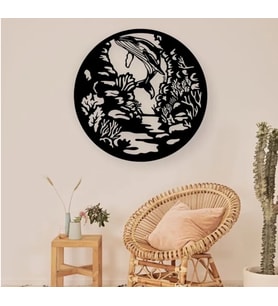 Siyah Ahşap Balina Okyanus 50cm X 50cm Tablo Duvar Dekoru 3mm Mdf Lazer Kesim