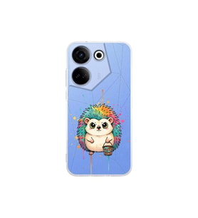 Tecno Camon 20 ile Uyumlu Splash Kirpi Tasarımlı Şeffaf Silikon Kılıf
