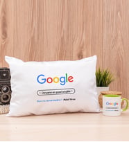 Kişiye Özel Google Tasarım Esprili Dikdörtgen Yastık ve Yeşil Kupa