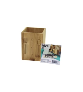 KÜÇÜK  KARE=9X9CM  AHŞAP BAMBU KAŞIKLIK ORGANİZER (5343)