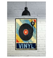 Müzik Plak Teyp Kaset Mikrofon Dekor Konsept Tablo MDF Kaliteli Baskı Çerçeve Görünüm