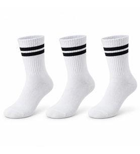 Unisex Beyaz Çorap Siyah Çizgili 3'lü Set Uzun Soket Günlük Spor Kolej Stil Rahat Kadın Erkek Çorabı — Beyaz, 36-40