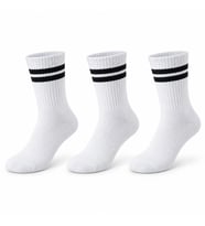 Unisex Beyaz Çorap Siyah Çizgili 3'lü Set Uzun Soket Günlük Spor Kolej Stil Rahat Kadın Erkek Çorabı — Beyaz, 36-40