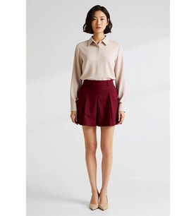 Kadın A-Line Mini Etek %100 Pamuk Gabardin Pili Detaylı Normal Bel Günlük Rahat Kesim Modern Şık