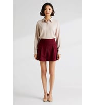 Kadın A-Line Mini Etek %100 Pamuk Gabardin Pili Detaylı Normal Bel Günlük Rahat Kesim Modern Şık