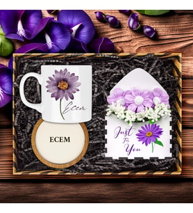 eJOYA Kişiye Özel Çiçek Tasarım Kupa & Bardak Altlığı & Mektup Biblo Hediye Kutusu 114043