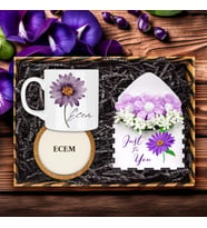 eJOYA Kişiye Özel Çiçek Tasarım Kupa & Bardak Altlığı & Mektup Biblo Hediye Kutusu 114043
