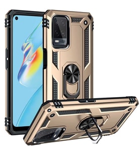 Oppo A54 4G Kılıf Metal For Car Yüzüklü Standlı Military Ring Serisi (Altın)