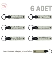 Nikah Törenlerinde Dağıtılmak Üzere, 6'lı Set, İsim Yazılı Hatıra Deri Anahtarlık, Beyaz & S Kahve