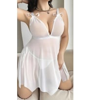 Büyük Beden Beyaz Ivory Whisper Kalın Askılı Kurdelalı Fantezi Tül Gecelik