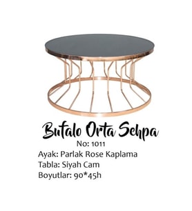 Brc 14054 Orta Sehpa Bufalo Model DÜZ Siyah TEMPER Cam Metal Rose renk kaplama  (Bakır)