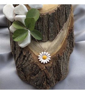Rose Kaplama Papatya Gümüş Kolye (Karışık)