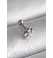 pilelistore 316L Çelik Gümüş Renk Zirkon Taşlı Çiçek Model Tragus Piercing - TJ-PR1283
