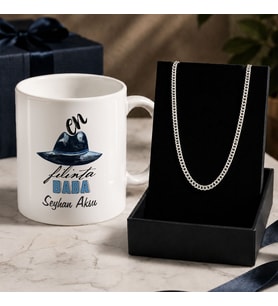 BK Gift Kişiye Özel Babalar Günü Tasarımlı Beyaz Kupa & Gurmet Zincir Kolye -12, Babalar Günü Hediyesi