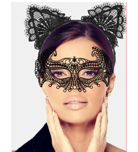 Siyah Renk Dantel Maske ve Dantel Kulak Taç Seti Yetişkin No 4 (4767)